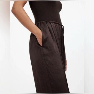 Madewell brown satin wide leg drawstring pants